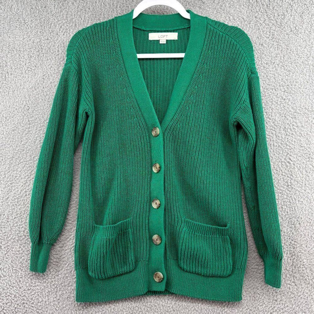 Loft Boyfriend Cardigan V Neck Knit Kelly Green Size XS oversized - Picture 6 of 11